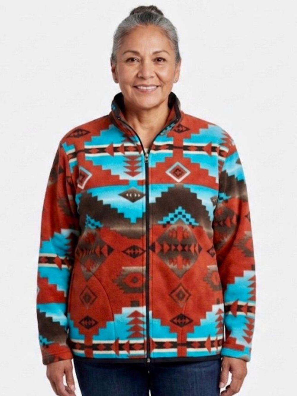 Zoofleece Southwestern Aztec Blue Red Tribal Native American Jacket S-L